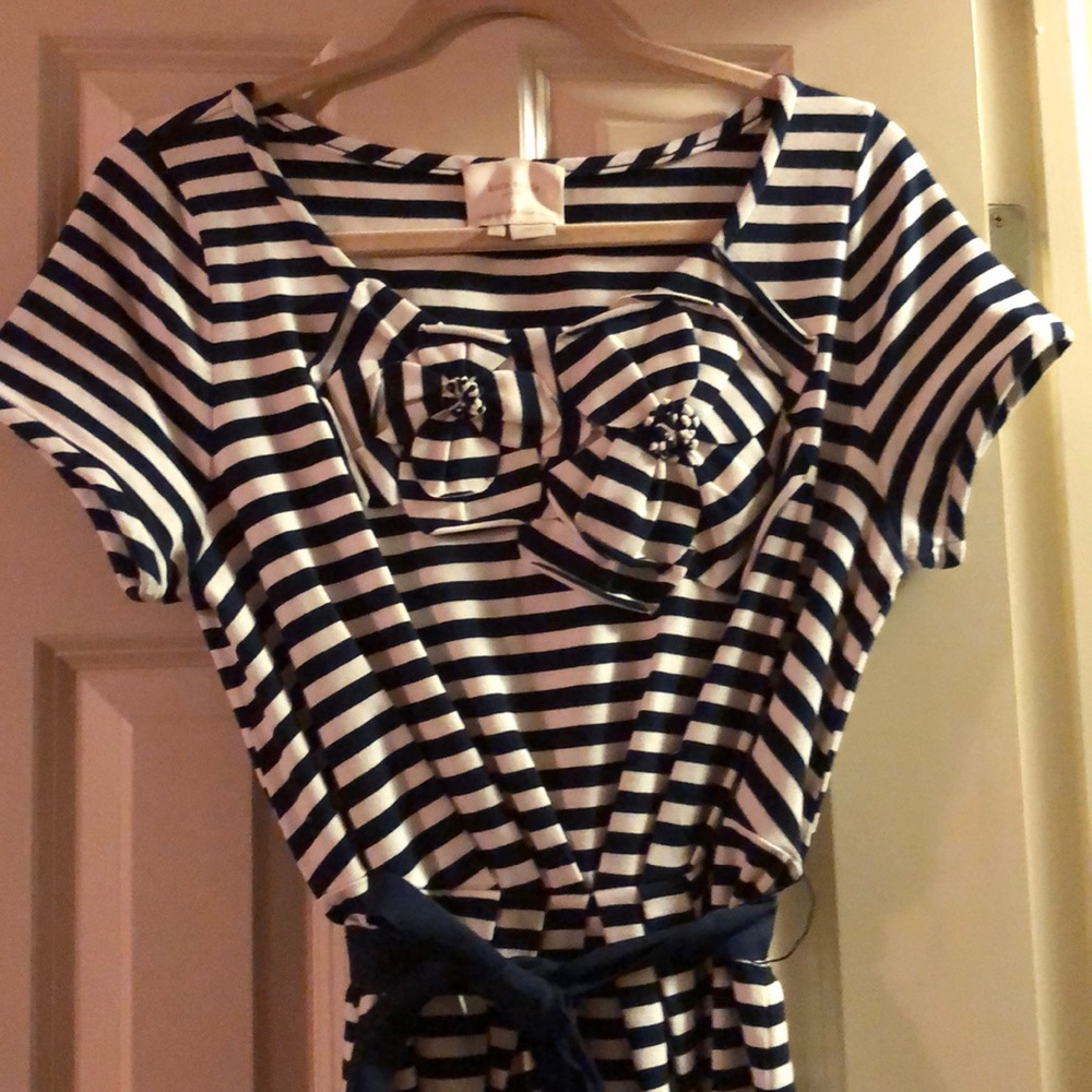 kate spade navy and white striped dress w/ ribbon